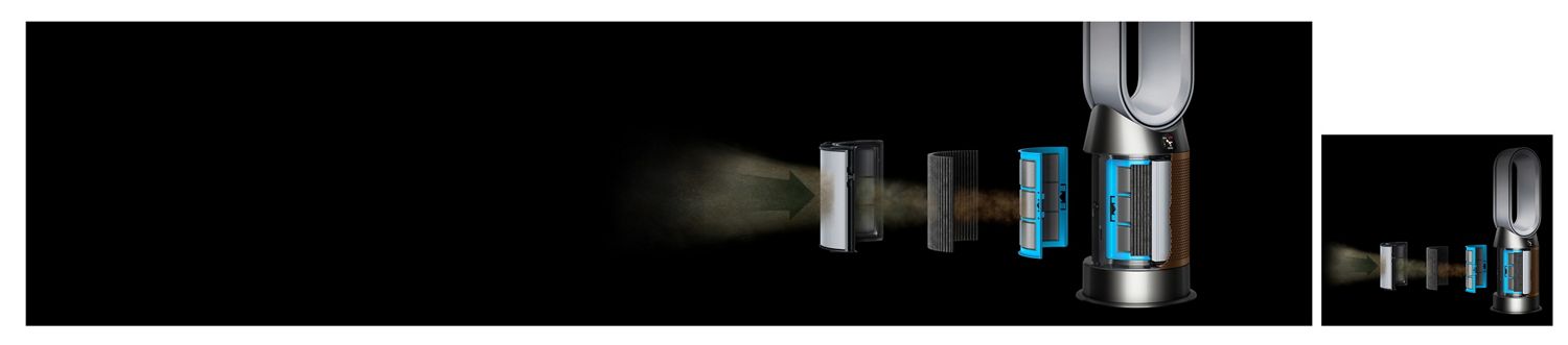 The Dyson Hot+Cool HF1 Remote Link Pre-heat heater and cooling fan cools a room with powerful airflow.